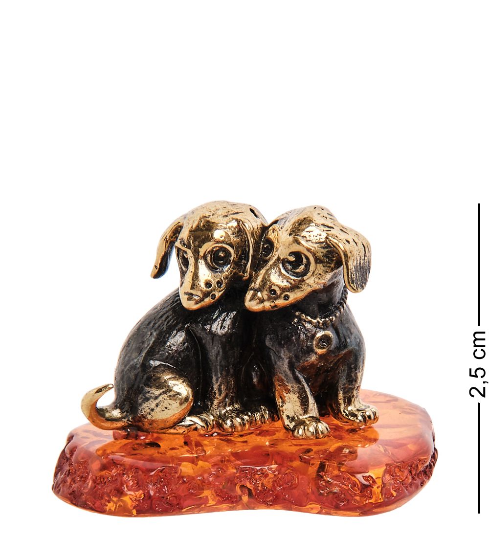 Народные промыслы AM- 297 Фигурка «Щенята» (латунь, янтарь)