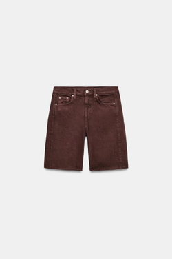 ZARA ДЖИНСОВЫЕ ШОРТЫ RELAXED СО СРЕДНЕЙ ПОСАДКОЙ — ZW COLLECTION, ТЕМНО-ГРАНАТОВЫЙ