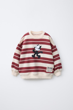 ZARA ТОЛСТОВКА В ПОЛОСКУ FELIX THE CAT ©, ЭКРЮ/ГРАНАТОВЫЙ