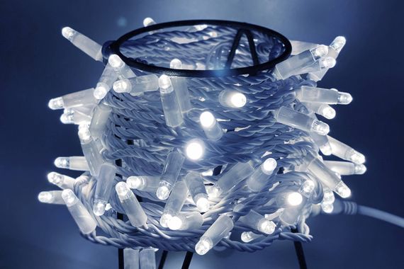 Светодиодная нить 100 холодных белых LED ламп, 10 м., 24В, статика, белый провод ПВХ, Teamprof (TPF-S10C-24V-CW/W)