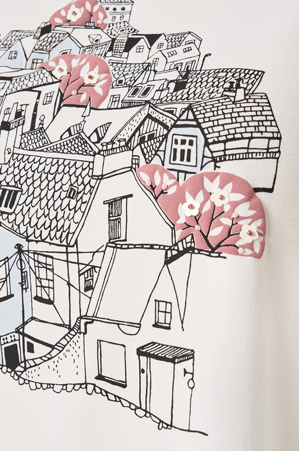 22857 Джемпер женский (молочный с голубой печатью)