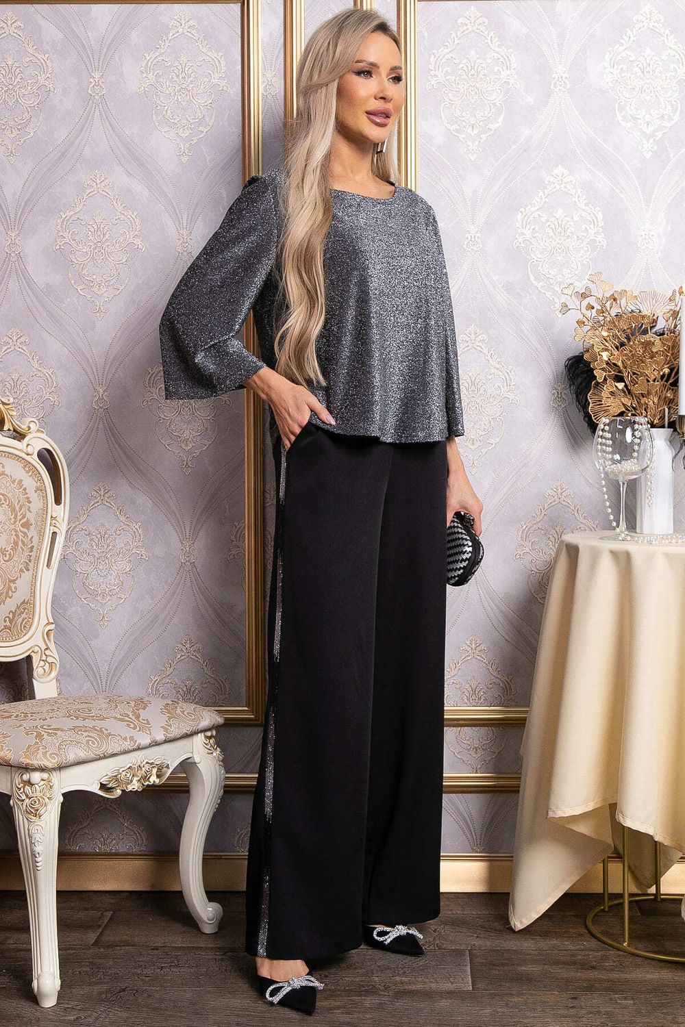 Брюки палаццо Полианна (черные/серебро) Б14828-8М LT Collection