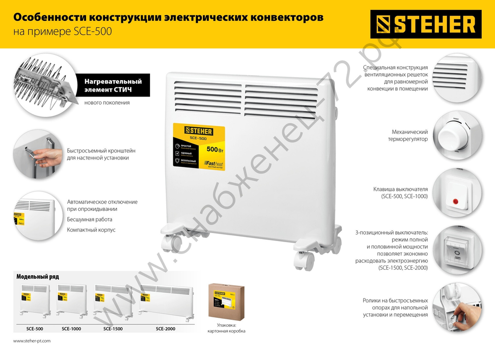STEHER Е серия 1.5 кВт, электрический конвектор (SCE-1500)
