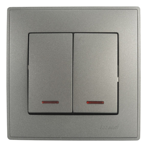 LESYA 705 4141 112 Выключатель двойной с подсветкой черн. графит матовый