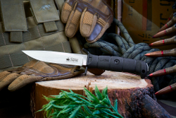 Нож Kizlyar Supreme COMBAT AUS-8 SW BKH PS (StoneWash, Black Kraton Handle, Polyamid Sheath)