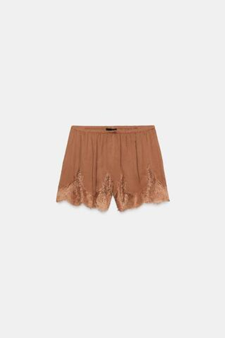 ZARA КРУЖЕВНЫЕ ШОРТЫ — ZW COLLECTION, ЧЕРЕПИЧНЫЙ