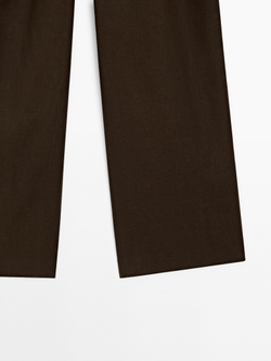 Massimo Dutti Брюки из 100% льна с тремя защипами, шоколадный