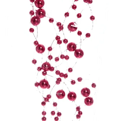 Бусы на ёлку 2м «Роса» d-7,5мм, Малиновый