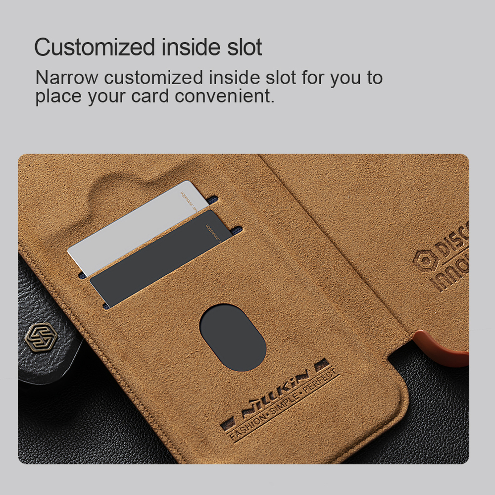 Кожаный чехол книжка коричневого цвета от Nillkin для iPhone 16 Pro Max, серия Qin Prop Leather Case