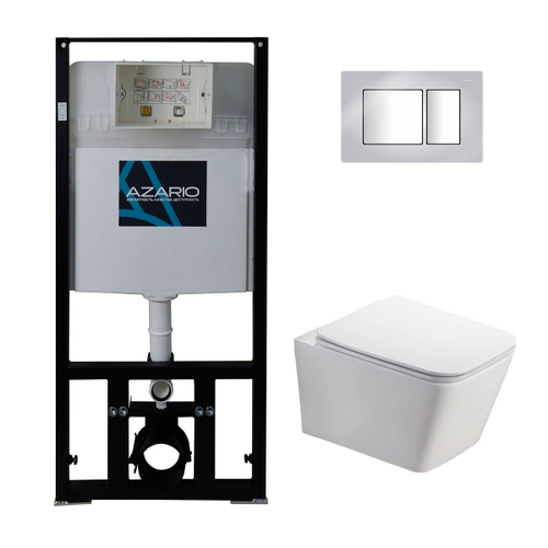Комплект подвесной безободковый унитаз Azario Nova AZ-8010-1000+AZ-8200-0031+AZ-2216 SP с микролифтом + система инсталляции с кнопкой смыва хром глянцевый