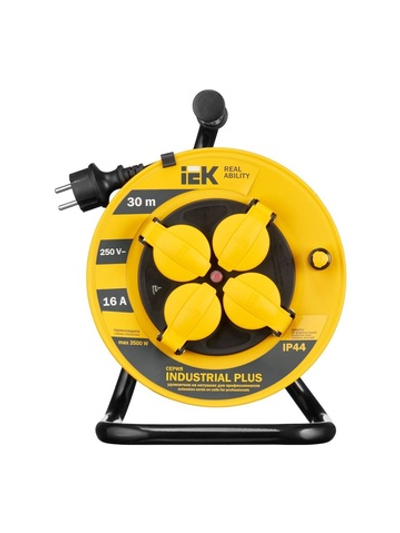 Удлинитель на катушке 4х30м с заземл. 16А IP44 Industrial plus УК30 3х1.5 термозащита IEK WKP15-16-04-30-44