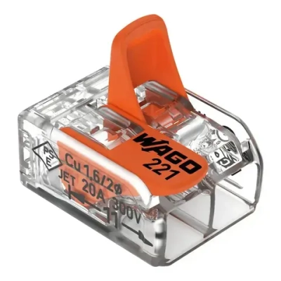 Клемма WAGO.221-412 для всех типов проводников 2х0,2...4мм.кв. оригинал (блистер-упаковка) - 20шт.