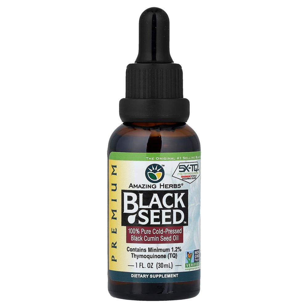 Amazing Herbs, Black Seed™, на 100% чистое масло из семян черного тмина холодного отжима, 30 мл (1 жидк. унция)