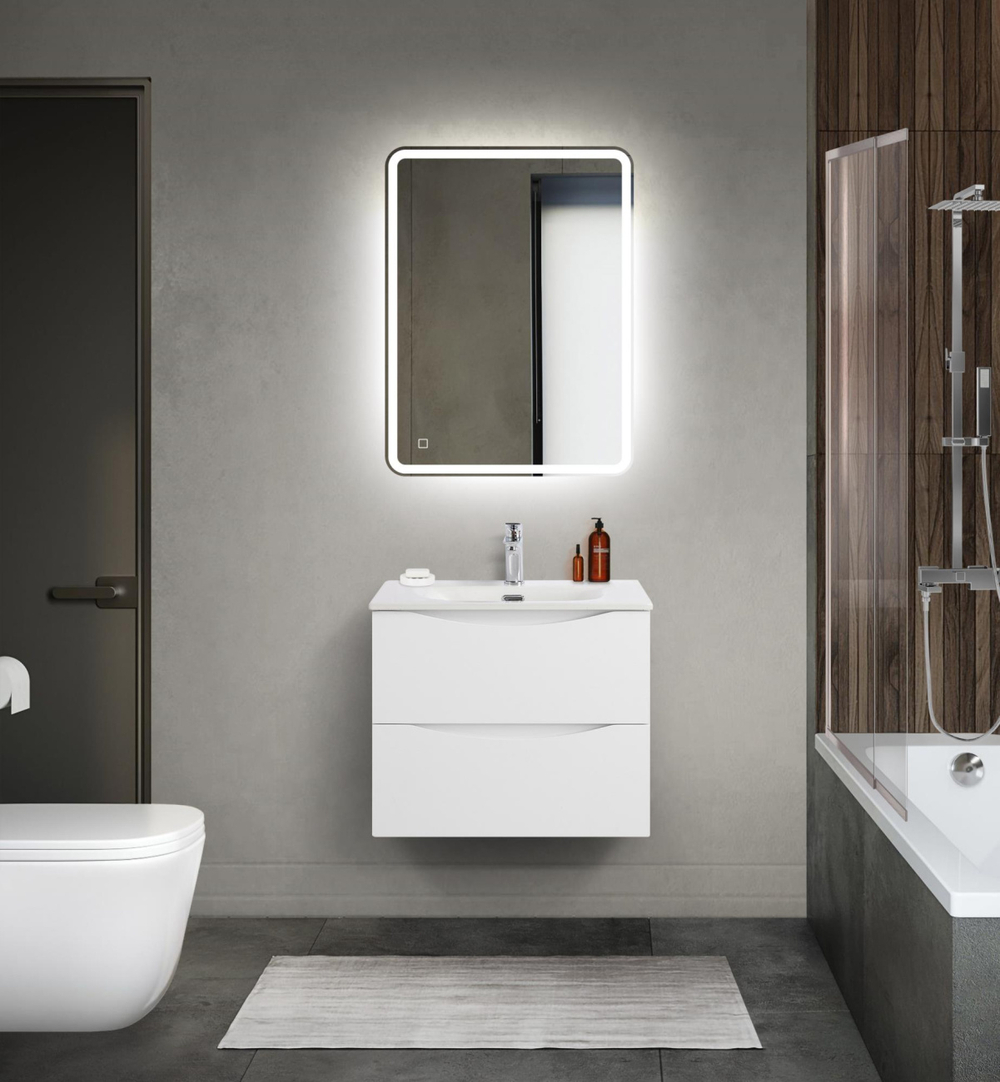 Тумба с раковиной подвесная BelBagno MARINO-CER-MINI-600-2C-SO-BL-P Bianco Lucido, раковина белая BB-8099-3-60