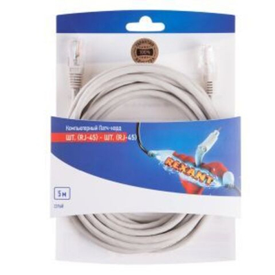 REXANT Патч-корд U/UTP, категория 5e, RJ45-RJ45, неэкранированный, PVC серый, 5 м