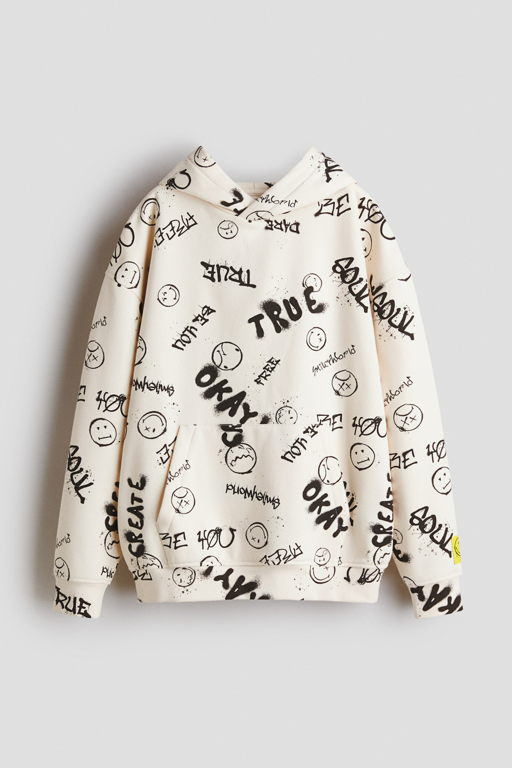 H&M Толстовка с капюшоном и принтом, светло-бежевый