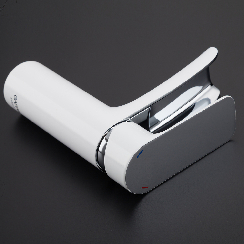 Смеситель для раковины 25к G1048-8 GAPPO литой, каскадный излив, п/гайку, БЕЛЫЙ-ХРОМ