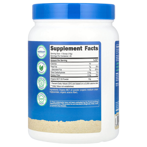 Nutricost, Порошок из органического масла MCT, без ароматизаторов, 454 г (16,2 унции)