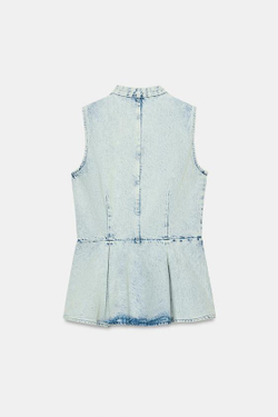 ZARA ДЖИНСОВЫЙ ЖИЛЕТ С НАВЕСНЫМИ ПЕТЛЯМИ — ZW COLLECTION, ГОЛУБОЙ