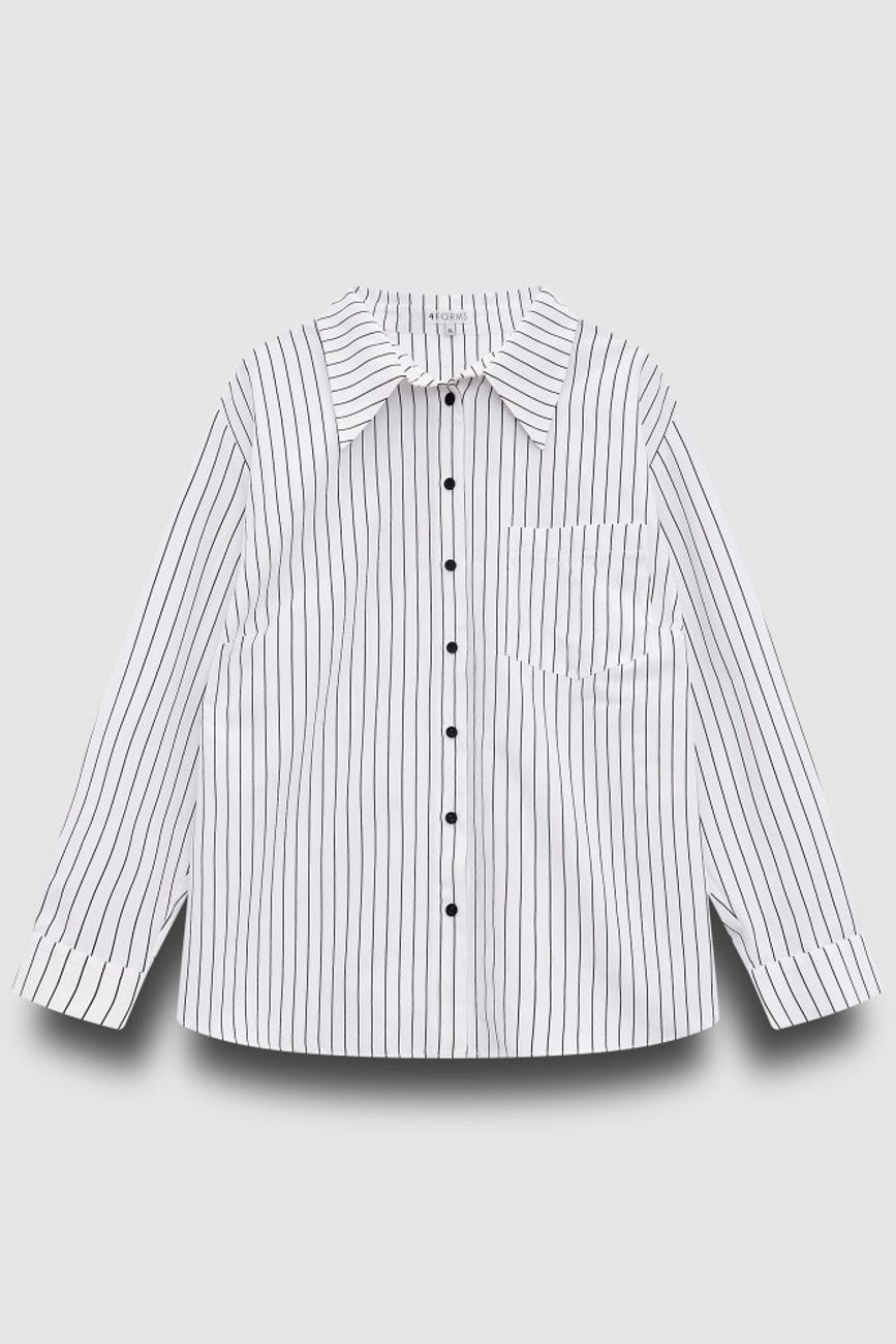 Рубашка удлиненная, белая в черную полоску