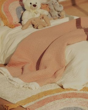 Плед Nafine из хлопкового муслина с двухцветной бахромой 130 x 170 см