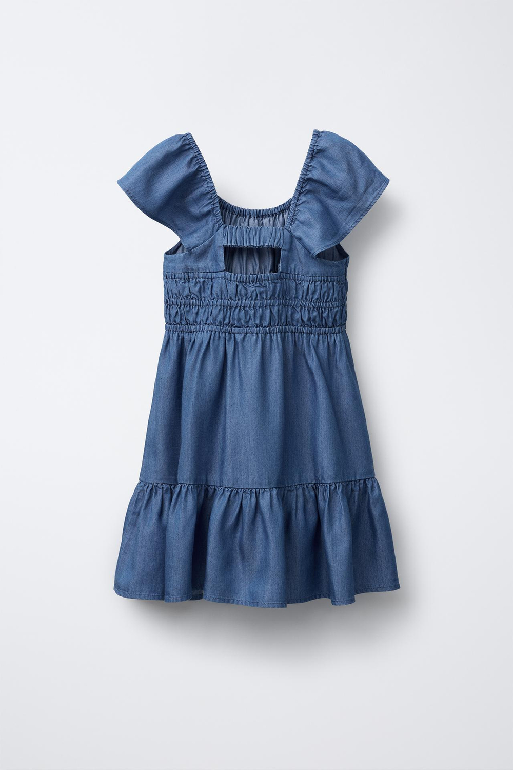 ZARA ДЖИНСОВОЕ ПЛАТЬЕ СТРУЯЩЕГОСЯ КРОЯ С ЭЛАСТИЧНОЙ ДЕТАЛЬЮ, СИНИЙ