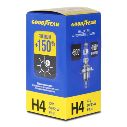 Автолампа 12V H4 60/55W Goodyear P43t Premium