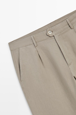 Massimo Dutti Прямые брюки из льна и хлопка с вытачками, бежевый