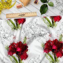 Ткань мембрана пышные красные цветы
