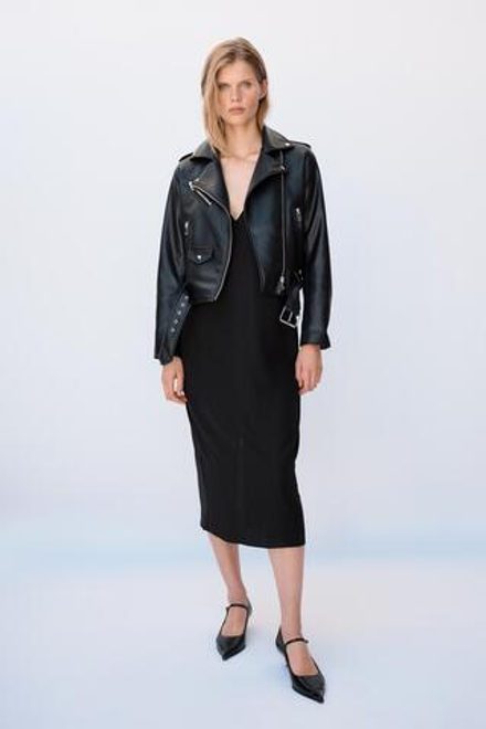ZARA КУРТКА В БАЙКЕРСКОМ СТИЛЕ ИЗ ИСКУССТВЕННОЙ КОЖИ, ЧЕРНЫЙ