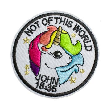 Нашивка термоаппликация на одежду и на рюкзак.  Not of this world. Единорог