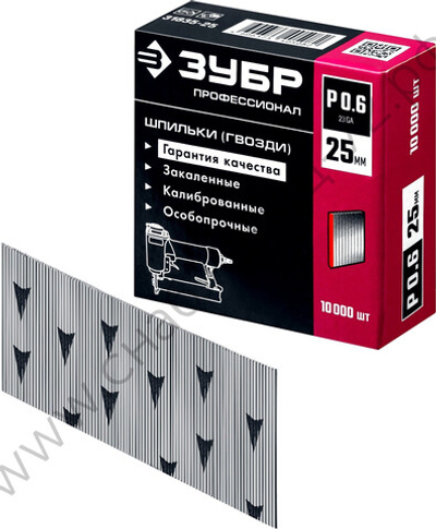 ЗУБР тип 23GA (P0.6) 25 мм, 10 000 шт, шпильки для нейлера (31835-25)