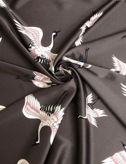 Плательная принт, журавль на коричневом BAVARIA DF