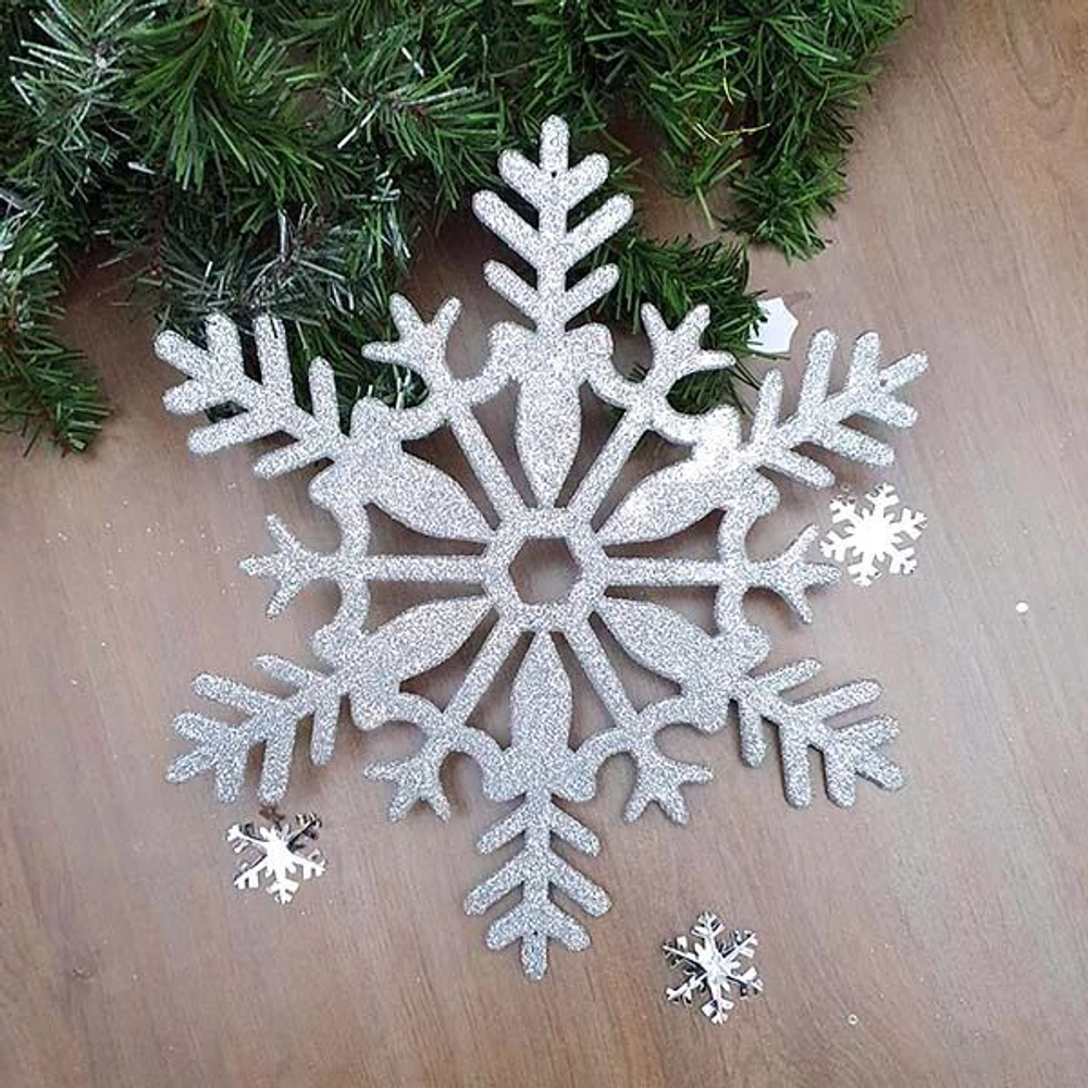 Снежинка пластик блеск серебряная 28см