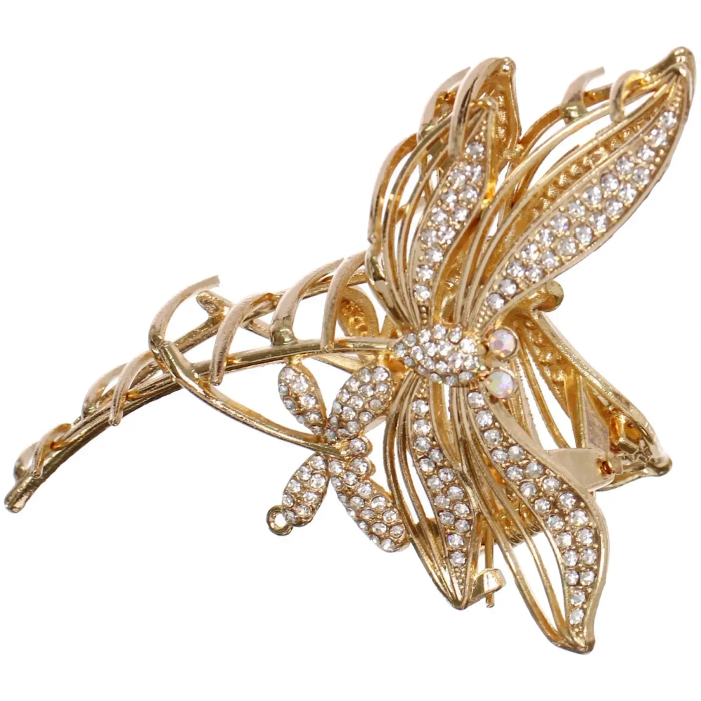 Заколка - краб для волос со стразами на блистере «ДЕ Палма», стрекоза, цвет золото и серебро, 11*6см (пакет с подвесом)