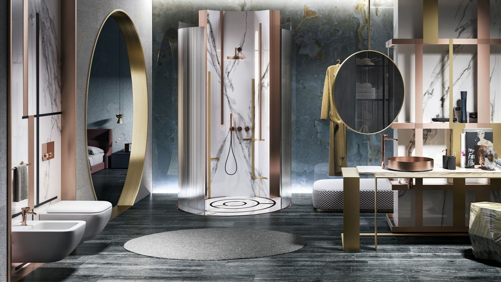 Ручной душ Gessi Anello, с держателем и шланговым подсоединением, цвет Copper Brushed PVD