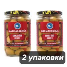 Оливки Marmarabirlik Biber зеленые фаршированные перцем 4XL, 400 г, 2 шт