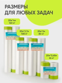 Пленка укрывная для ремонта с клейкой лентой LLP International Group, пленка 2,7х20 м, 2 рулона / защитная