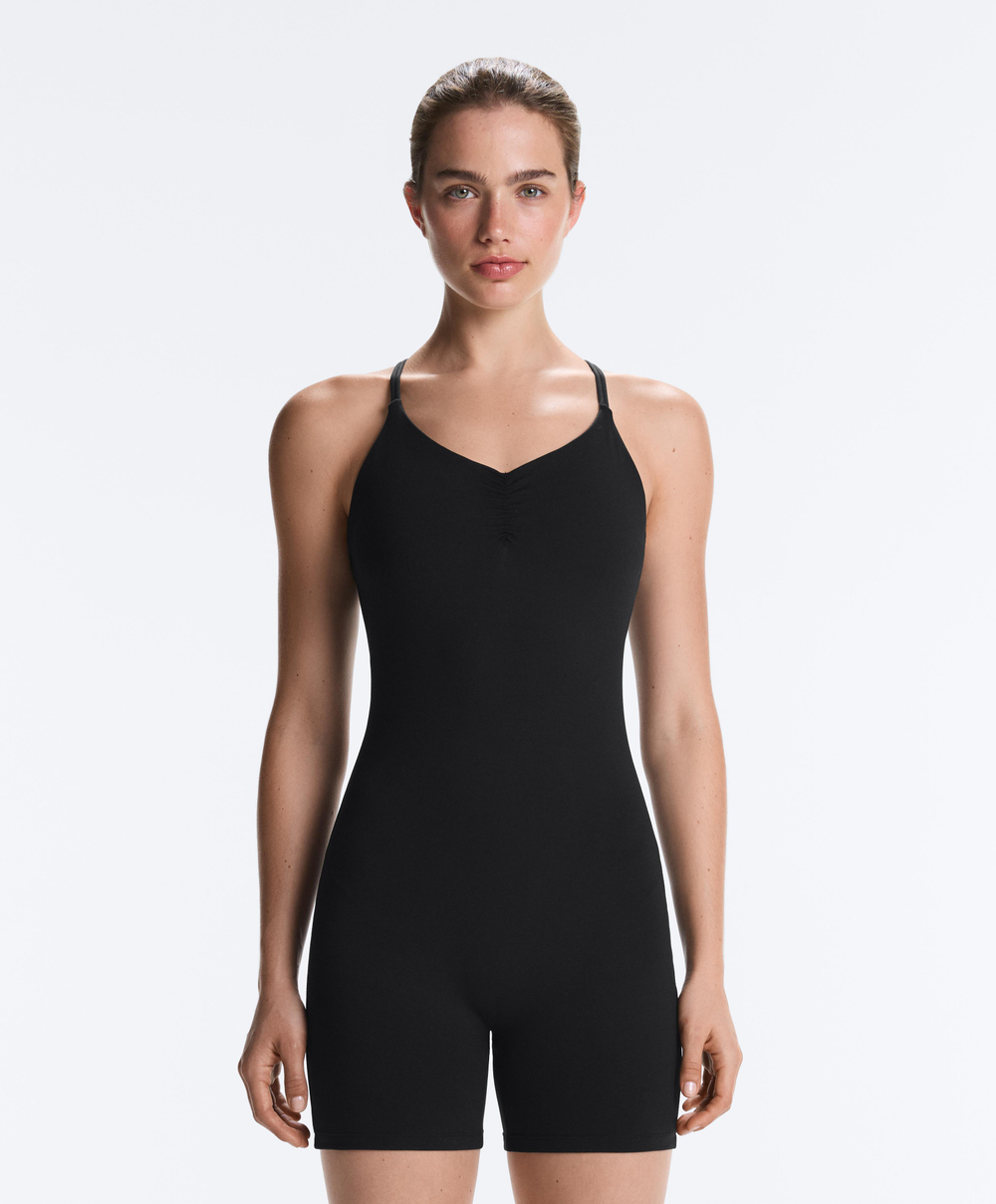 Oysho Короткий комбинезон Comfortlux с узлами, черный