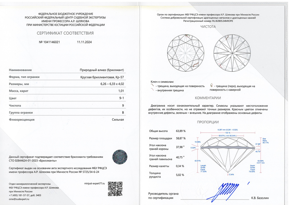 Бриллиант 1041146021 Кр-57-1,01-9-1/9 В