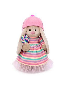 Мягкая игрушка Зайка Ми в полосатом платье c леденцом 32см