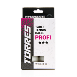 Мяч для наст. тенниса TORRES Profi 3*, диам. 40+мм, упак. 6 шт