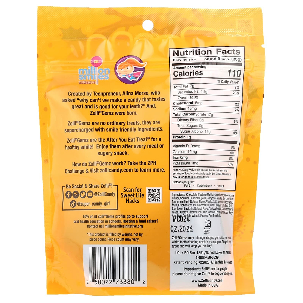 Zollipops, Zolli Gemz®, карамель в молочном шоколаде, 85 г (3 унции)