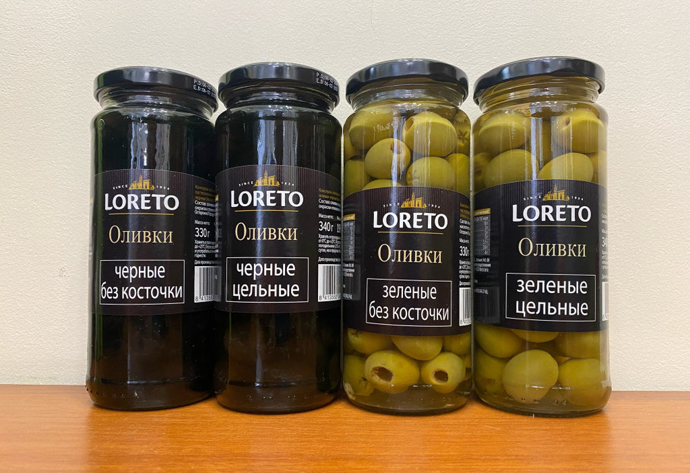 Оливки LORETO без косточки 340 гр в стеклянной банке Испания