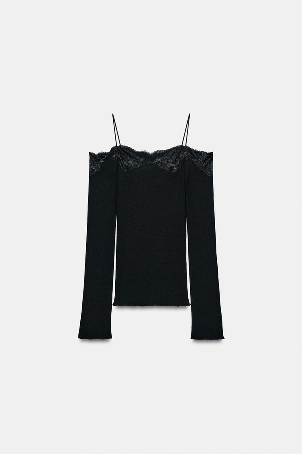 ZARA КОМБИНИРОВАННЫЙ ТОП С ОТКРЫТЫМИ ПЛЕЧАМИ, ЧЕРНЫЙ