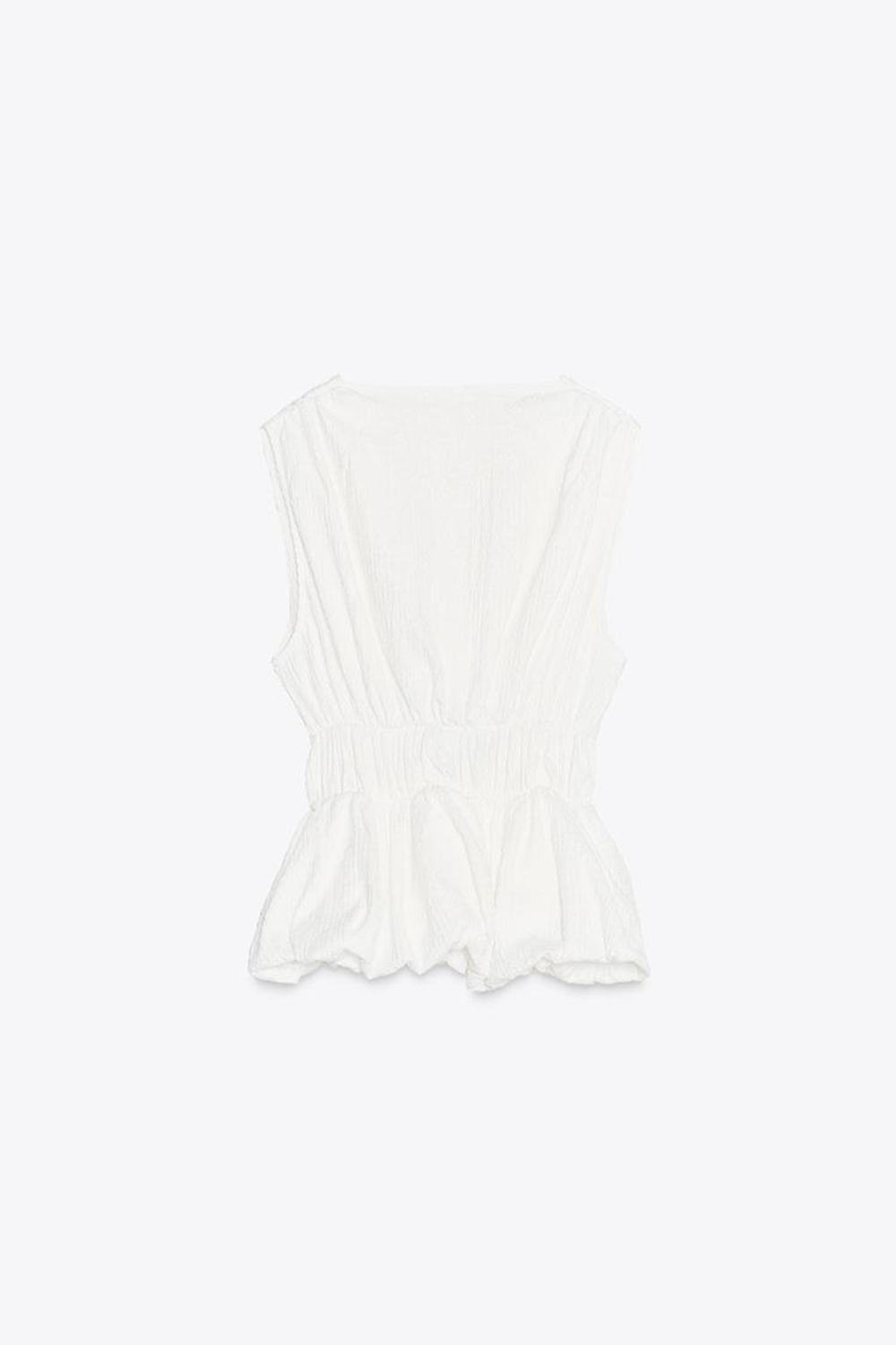 ZARA ТОП ИЗ РЕЛЬЕФНОЙ ТКАНИ С БАНТОМ, БЕЛЫЙ