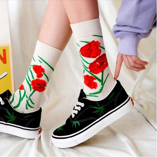 Носки "Красные маки" р-р 36-42 (белый)