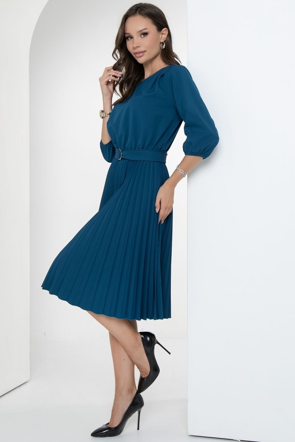 Платье Идеальный силуэт (гофре, синий) Diolche (Акция)