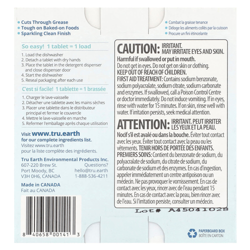 Tru Earth, Моющее средство для посудомоечной машины, без отдушек, 30 таблеток