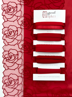 Вышивка на сетке красная неэластичная ширина 20 см